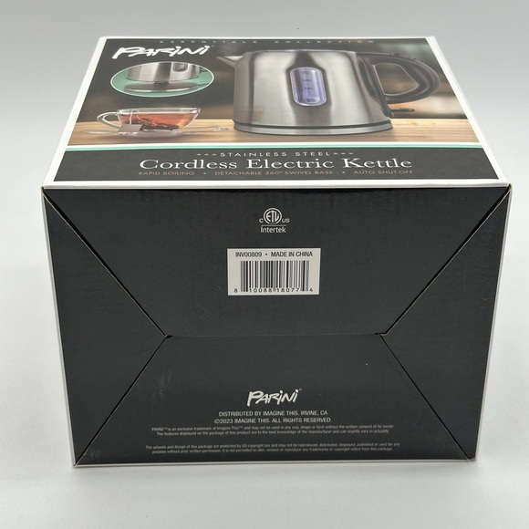 Parini Cordless Electric Kettle 7.2 Cup Capacity Rapid Boil Stainless Steel - Picture 5 of 5